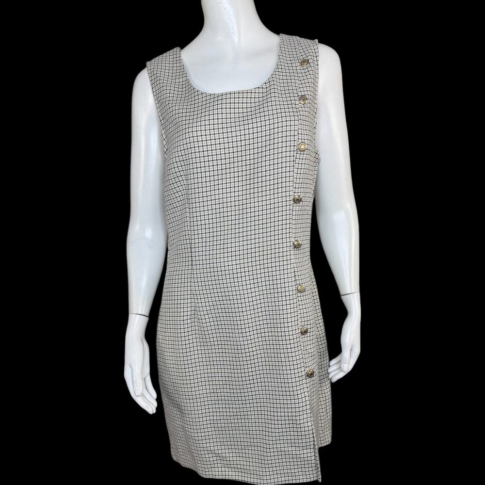 Blondie‎ and Me Vintage Y2K Brown Black Micro-Plaid Sleeveless Dress Medium